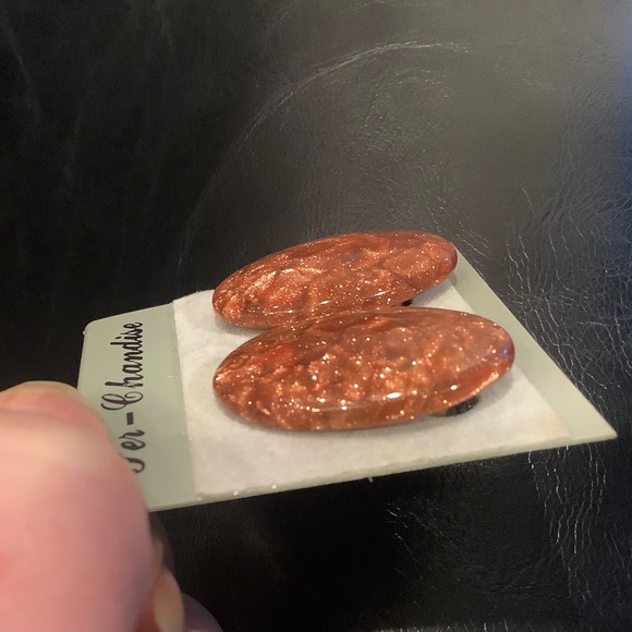 Vintage Button Clip On Earrings MOP - Agate- Sunstone Mixed Lot of 3 - Picture 10 of 12